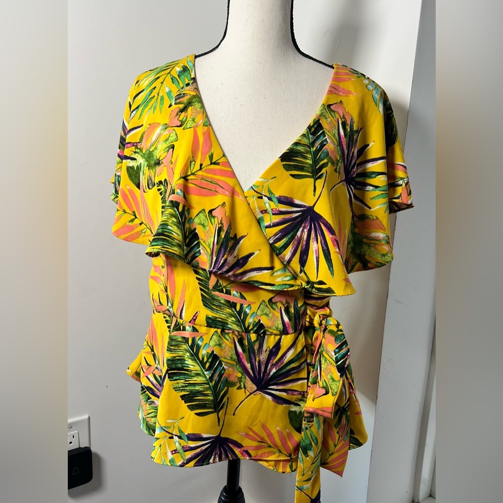 DO + BE WOMENS BACKLESS WRAP TOP TROPICAL PRINT LARGE